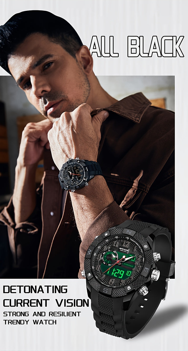 SANDA Men's Sports Watch, Analog Digital LED Electronic Quartz Men's Watch, Waterproof Alarm Stopwatch Countdown Week Multi-function Wristwatch Men's Birthday Holiday Gift 3308