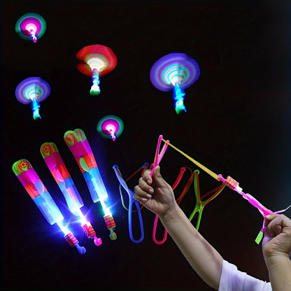 5pcs/10pcs Led Lighting Up Luminous Toy Flying Slingshot Flying Toys Toys Xmas Decor Light Quickly Fast Catapult