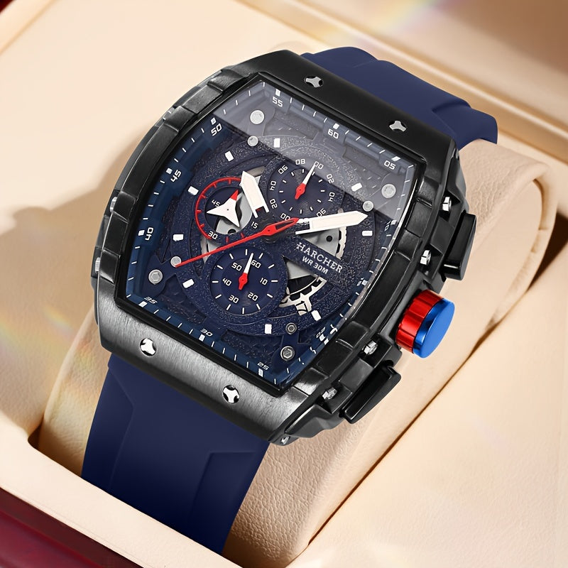 H Men Wristwatches, High-Accuracy Quartz Movement, Silicone Band, Waterproof, Calendar, Multi-Functional Design, Men's Dress Watches