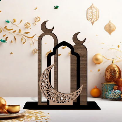 1pc Wooden Ramadan Mubarak Centerpiece, Farmhouse Style Table Sign, Frameless Log Artwork, Religious Islamic Holiday Decor, Universal Ramadan Kareem Table Decor, Non, English Language, Small Decorative Piece for Home and Gift