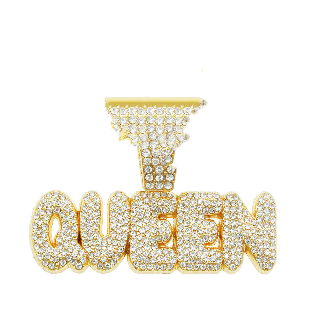Full Diamond Alphabet Queen Pendant Necklace