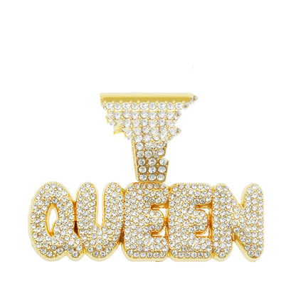Full Diamond Alphabet Queen Pendant Necklace
