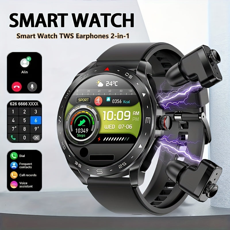 2025 New Men's 1.52-in-1 SmartWatch, Sports Device with TWS Earphones, Wireless Call, Outdoor Exercise SmartWatch, 400mAh Battery, Sleeping Men SmartWatch