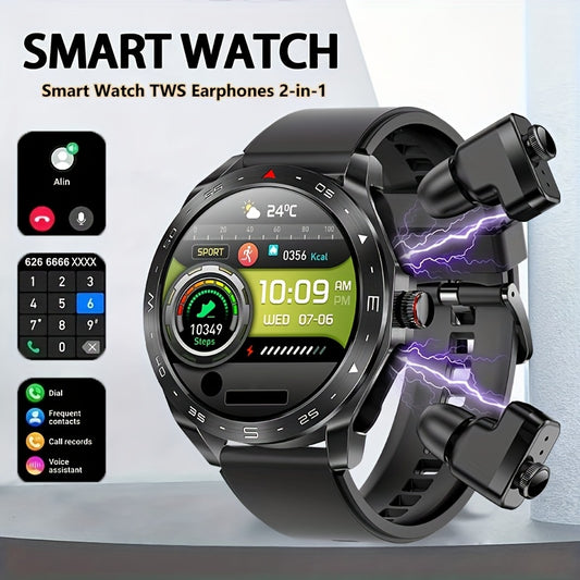 2025 New Men's 1.52-in-1 SmartWatch, Sports Device with TWS Earphones, Wireless Call, Outdoor Exercise SmartWatch, 400mAh Battery, Sleeping Men SmartWatch
