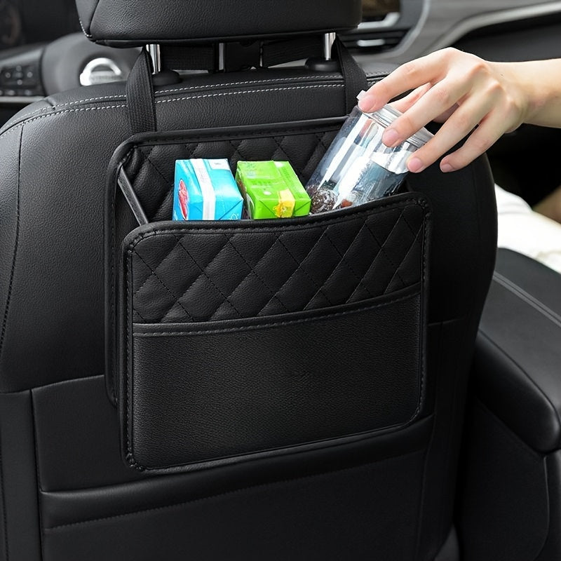 1pc Faux Leather Car Seat Back Storage Bag - Spacious, Durable, Easy to Clean Hanging Organizer for Water Bottles, Snacks, and Phone - Perfect for All Car Models, Car Organization | Quilted Texture | Durable Material, Car Sto