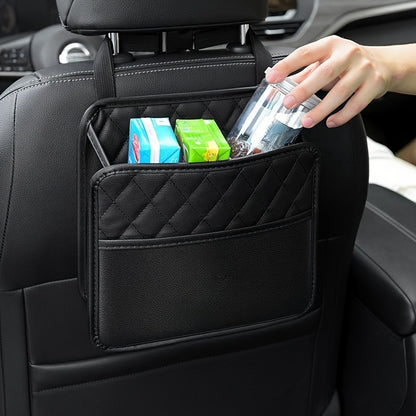 1pc Faux Leather Car Seat Back Storage Bag - Spacious, Durable, Easy to Clean Hanging Organizer for Water Bottles, Snacks, and Phone - Perfect for All Car Models, Car Organization | Quilted Texture | Durable Material, Car Sto