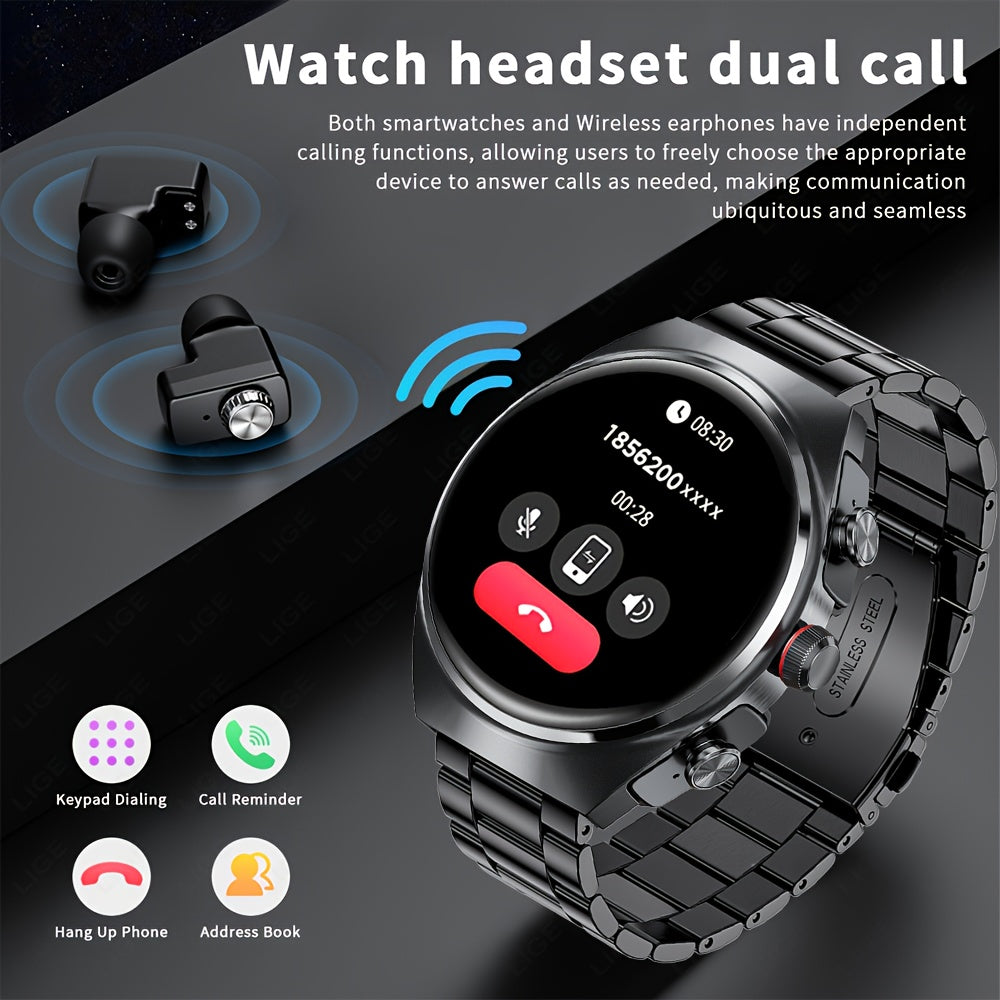 [Full HD | TWS] 2025 New TWS Sports Headset + Outdoor Smartwatch | Full HD Screen Alloy Shell, 400mAh Battery Long Life, News Alerts, Answer Phone