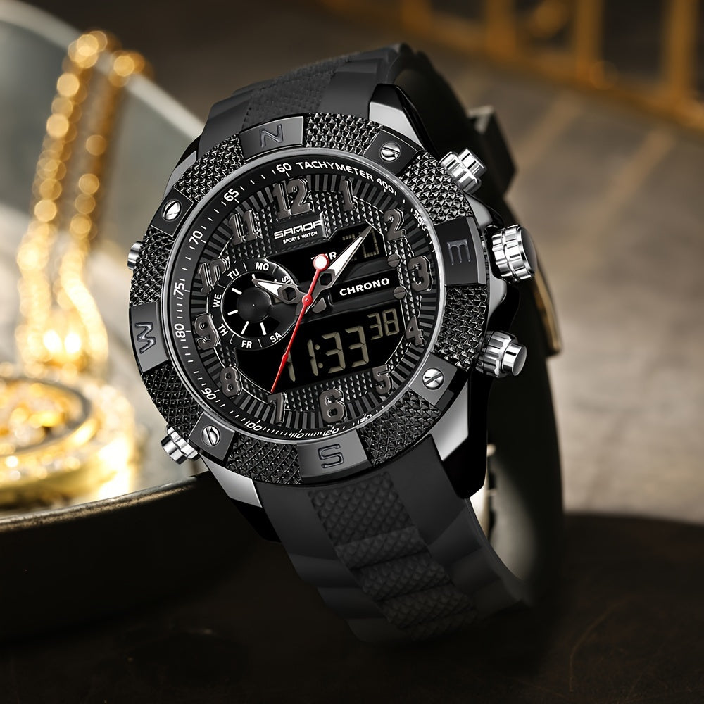SANDA Men's Sports Watch, Analog Digital LED Electronic Quartz Men's Watch, Waterproof Alarm Stopwatch Countdown Week Multi-function Wristwatch Men's Birthday Holiday Gift 3308