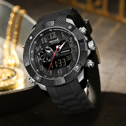SANDA Men's Sports Watch, Analog Digital LED Electronic Quartz Men's Watch, Waterproof Alarm Stopwatch Countdown Week Multi-function Wristwatch Men's Birthday Holiday Gift 3308