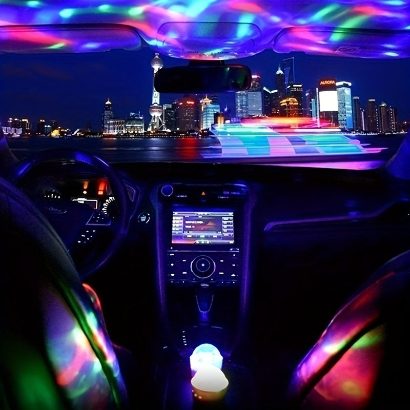 USB Car-mounted Mini Magic Light, Voice-controlled LED, Party Disco Atmosphere Light, Rotating Stage Light