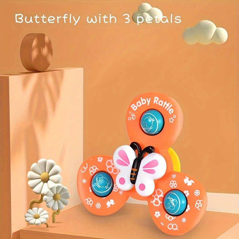 3pcs Insect-shaped Cute Rotating Suction Cup Toys With Bee, Butterfly, And Ladybug Designs, A Toy For Boys And Children To Soothe Emotions.