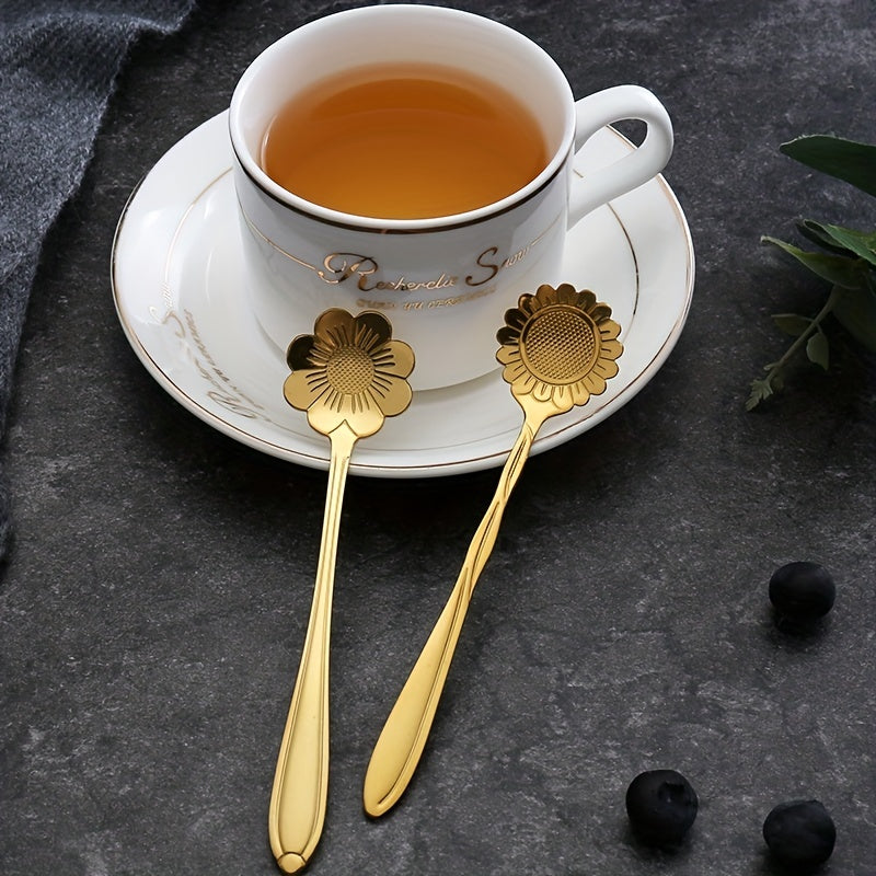 8pcs Flower Spoon Set Small Teaspoon Coffee Spoon Cute Ice Cream Dessert Honey Spoon Stainless Steel Kitchen Props