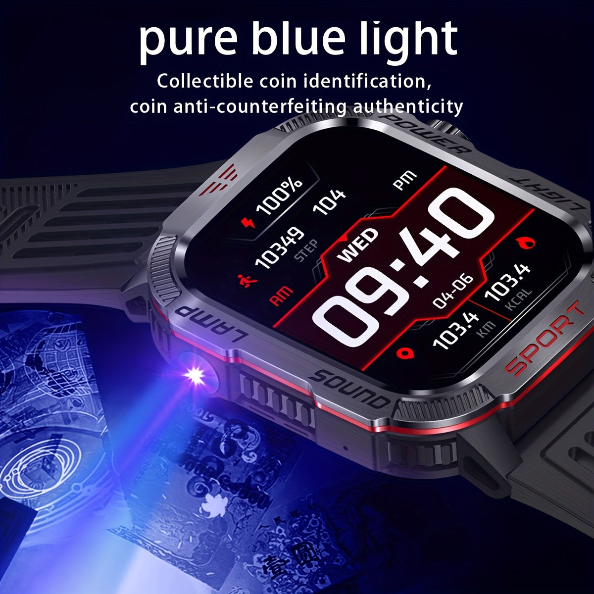 [600 Battery Smartwatch] Waterproof Rugged Outdoor Smartwatch | Receive/Make Call, For iPhone & Android, With LED Flashlight, Fitness, 600 Battery