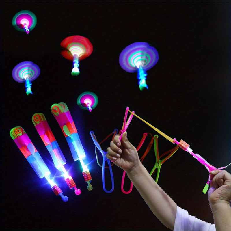 5pcs/10pcs Led Lighting Up Luminous Toy Flying Slingshot Flying Toys Toys Xmas Decor Light Quickly Fast Catapult