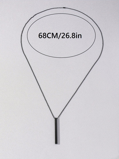 Men's Rectangle Metal Pendant Necklace, Cuban Chain Necklace For Men Jewelry Gift