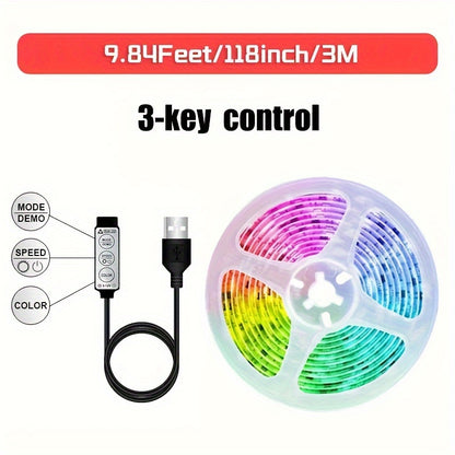 1 Set RGB 5050 LED Strip Lights, 3 Key Remote Control, 5V USB LED Strip Flexible Ribbon Diode Strap, For TV Backlight Room Decoration, Night Light For Party Use