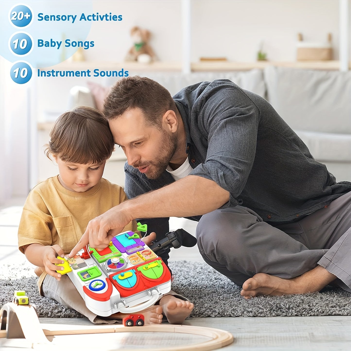 Montessori Busy Board For Toddlers 1-3 W/Bilingual Music, 20+ Activity Toddler Educational Toys Age 1-2, Busy Board Toy For 1 2 3 Year Old Boy Girl Christmas Birthday Gift