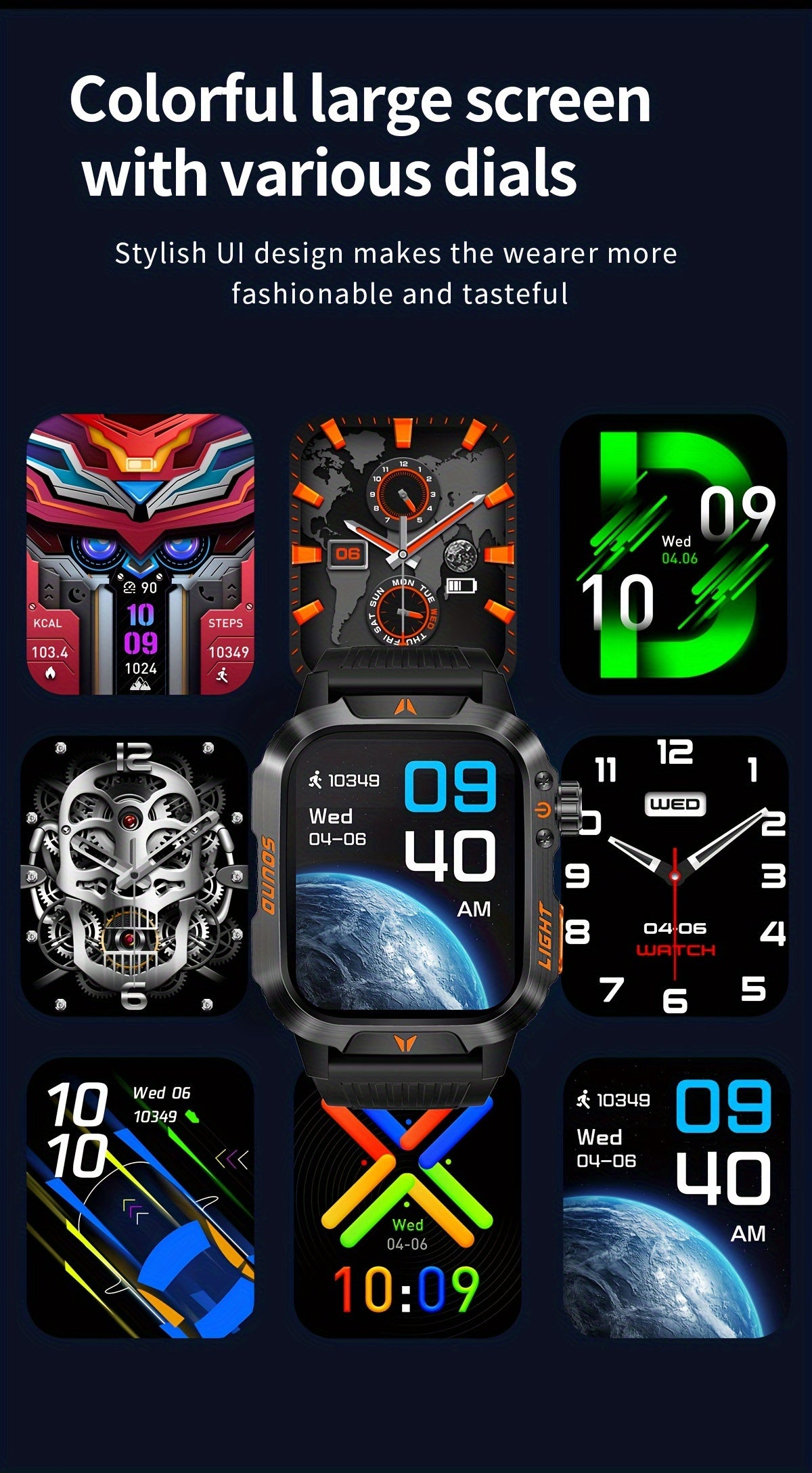 Outdoor smart watch, wireless calling, sports watch, compass, altimeter, barometer, LED flashlight, IP68, pedometer, fitness tracker, multimedia information viewing, weather 100+ sports modes, suitable for Android iPhone, Men