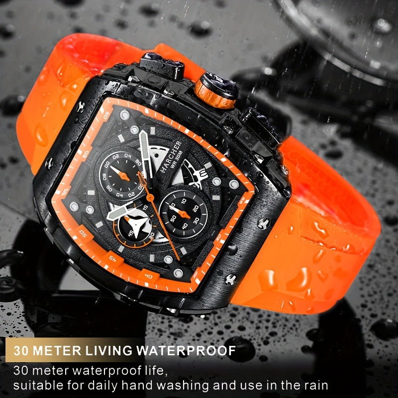 H Men Wristwatches, High-Accuracy Quartz Movement, Silicone Band, Waterproof, Calendar, Multi-Functional Design, Men's Dress Watches