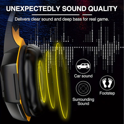 G2000 Gaming Headset, Surround Stereo Gaming Headphones With Noise Cancelling Mic, LED Lights & Soft Memory Earmuffs For PS5/ PS4/ Xbox One/Switch/PC Mac Computer Games