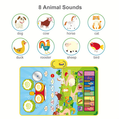 Musical Toys With 8 Animal Sounds, Musical Mat With Piano Keyboard & Drum Set With 2 Sticks, 3 Instrument Sounds/13 Demo, Interactive Toy, Birthday/Christmas Gifts, Gaming Gift
