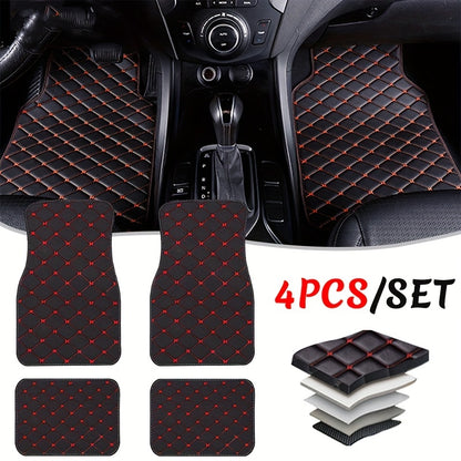 4pcs Car Floor Mats Universal Waterproof Front Rear Full Set Auto Rugs Faux Leather Car Carpet Accessories Interior