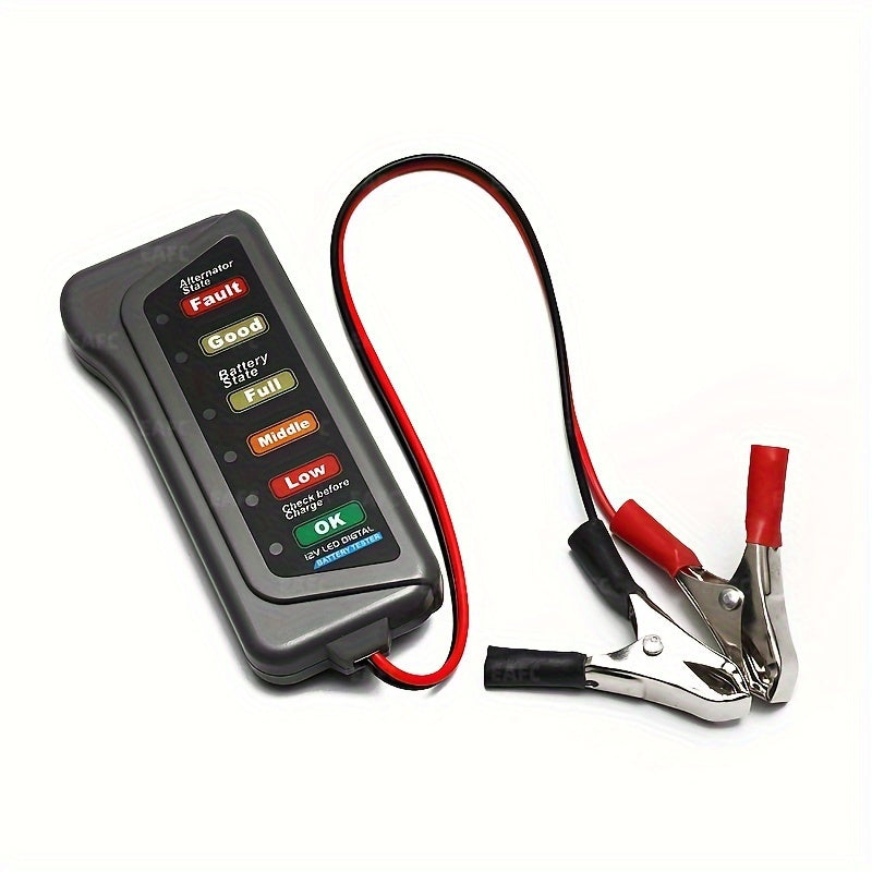 EAFC 12V Car Motorcycle Battery Tester Digital Alternator Tester 6 LED Lights Display Car Diagnostic Tool Auto Battery Tester Auto Repair