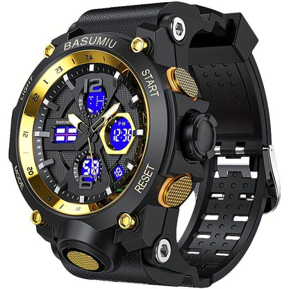 1pc Men'S Digital Sports Watch, Tactical Military Timepiece, Dual Display Electronic Movement, with Luminous Detail, PC Case, TPU Strap, Non-Rechargeable Button Battery, Rated