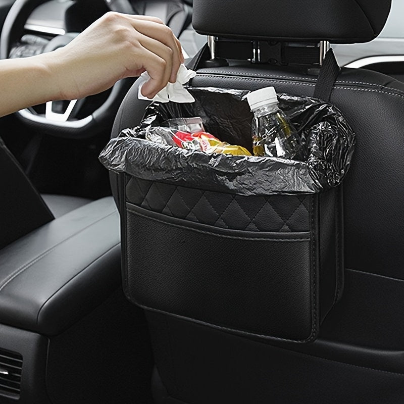 1pc Faux Leather Car Seat Back Storage Bag - Spacious, Durable, Easy to Clean Hanging Organizer for Water Bottles, Snacks, and Phone - Perfect for All Car Models, Car Organization | Quilted Texture | Durable Material, Car Sto