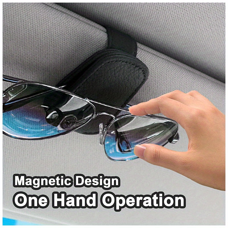 1pc Premium Magnetic PU Leather Car Visor Sunglasses Holder - Visor Accessories - Convenient Sunglasses Clip for Car Visor, Easy Access, Space-Saving, Durable Car Interior Visor Organizer
