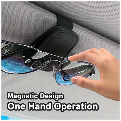 1pc Premium Magnetic PU Leather Car Visor Sunglasses Holder - Visor Accessories - Convenient Sunglasses Clip for Car Visor, Easy Access, Space-Saving, Durable Car Interior Visor Organizer
