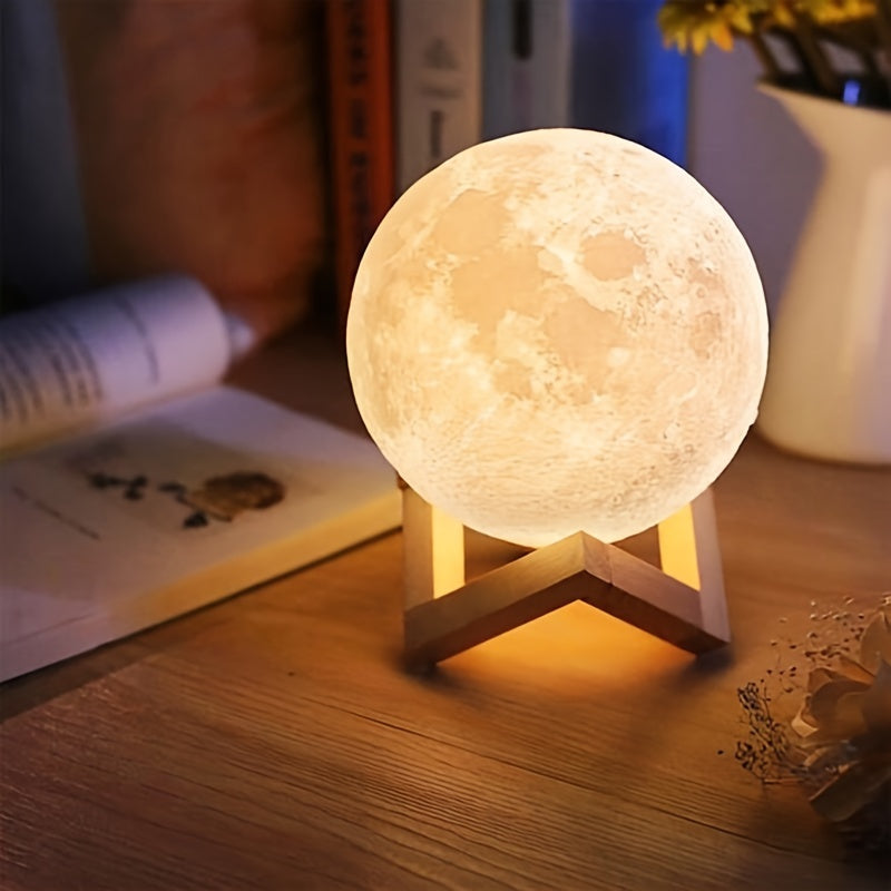 1pc, Moon Lamp, LED Night Light 3D Printing Moon Light, Moon Light Lamps For Friends Lover Birthday Gifts, Ramadan Kareem, Scene Decor, Room Decor, Mother's Day Gift, Mother's Day Decor