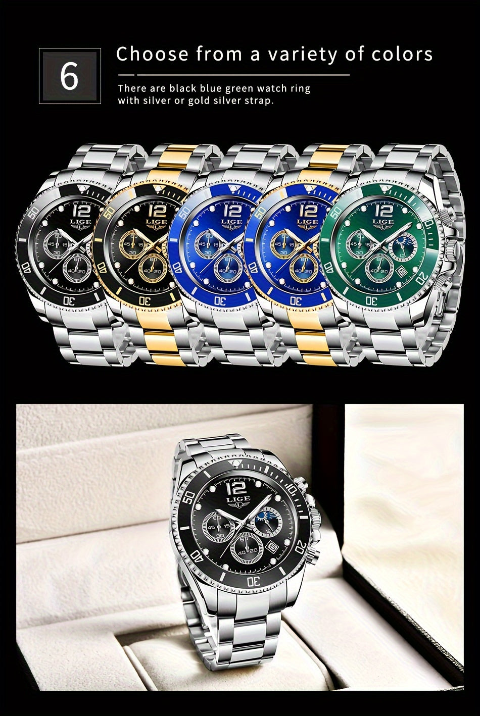 LIGE Watches men&women's Top Brand Luxury Clock Casual Stainless Steel men&women's Watch Sports Quartz Chronograph, Suitable for Women&women