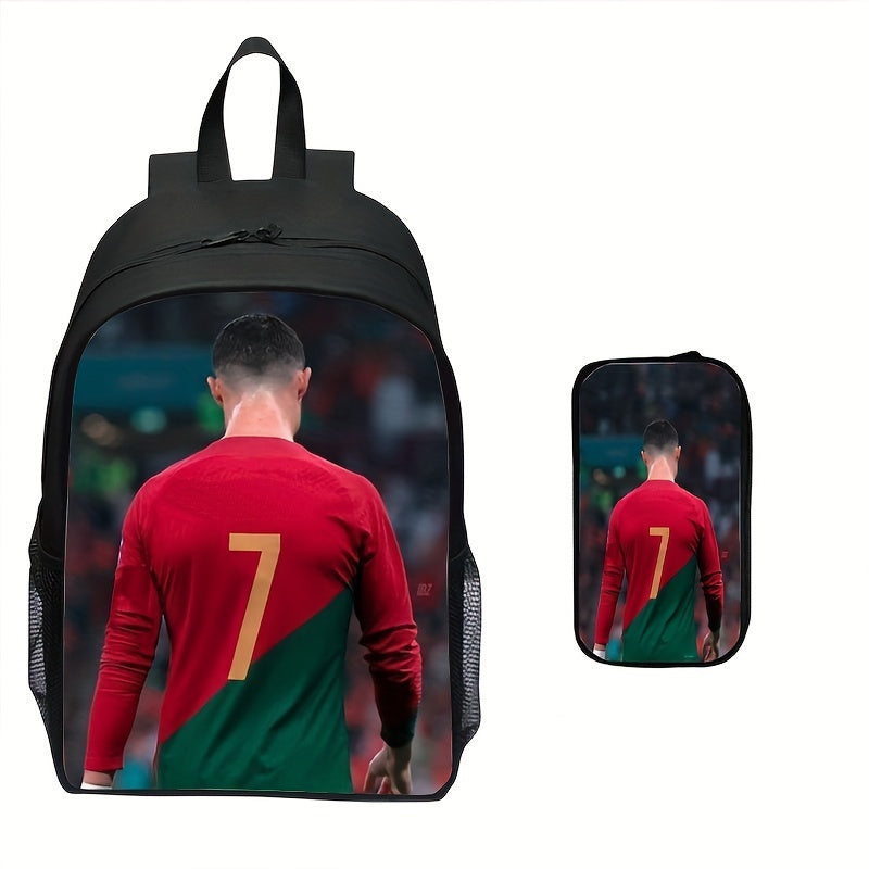 2pcs New Printed Girls Boys Backpack Set, Cool Football Students Large Capacity School Bag, Women Men Casual Backpack