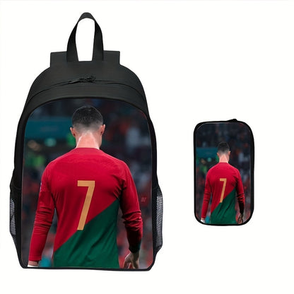 2pcs New Printed Girls Boys Backpack Set, Cool Football Students Large Capacity School Bag, Women Men Casual Backpack