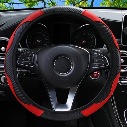 Universal Car Steering Wheel Cover, Carbon Fiber Elastic PU Leather, Wear-Resistant Non-Slip, 36.83-38.1cm, No Inner Ring, Car Accessories for Vehicle Interior Decor
