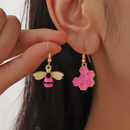Bee & Honeycomb Decor Mismatched Drop Earrings Fashion Jewelry For Women Daughter