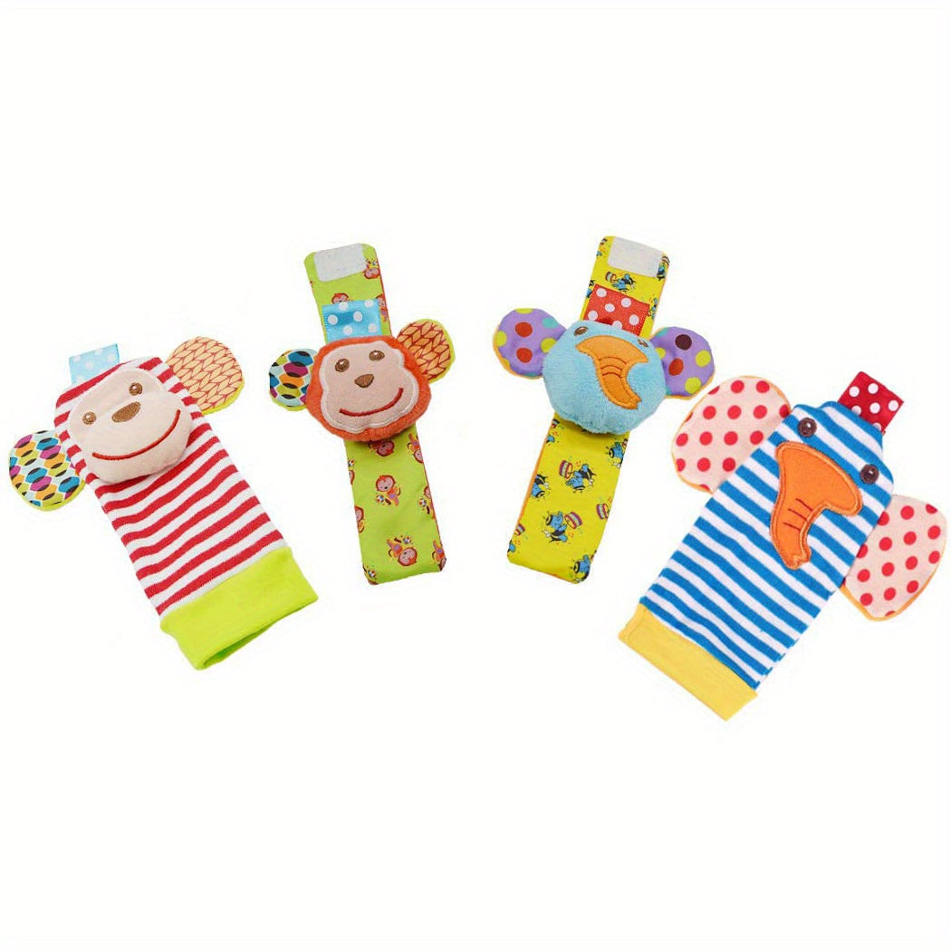 4pairs Baby Wrist Rattles Sock Toys, Newborn Baby Sock Toys 0-6 Months Foot Finder And Cartoon Cute Animal Set, Infant Rattle Socks Toy 3-6 Months, Soft Sensory Toys For 0-12 Months Toddler Newborns Boy Girl Gift