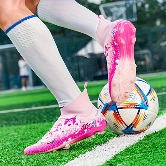 Men's Football Cleats - Lightweight Breathable Training & Match Soccer Shoes with Turf/Ground Studs, Pink/Black/White Color Options, PU Upper & Rubber Sole for All-Season Indoor/ Play, Lace-Up Clekets, Soccer Boots, Soccer Cl