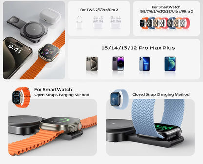 LISEN Third Generation Magnetic Wireless Charger Base, Mini Charging Station, Travel Charging Pad, Portable, Suitable for Multiple Devices, Mobile Phones/ Earphones/ Smart watches, Ffast charging, Long-lasting Life