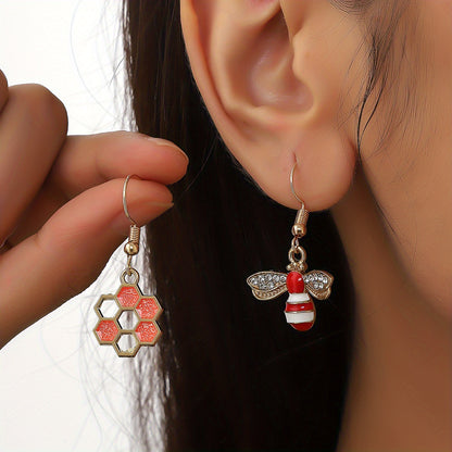 Bee & Honeycomb Decor Mismatched Drop Earrings Fashion Jewelry For Women Daughter