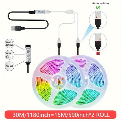 1 Set RGB 5050 LED Strip Lights, 3 Key Remote Control, 5V USB LED Strip Flexible Ribbon Diode Strap, For TV Backlight Room Decoration, Night Light For Party Use