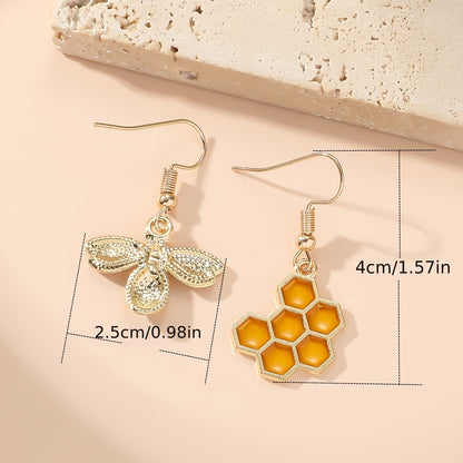 Bee & Honeycomb Decor Mismatched Drop Earrings Fashion Jewelry For Women Daughter
