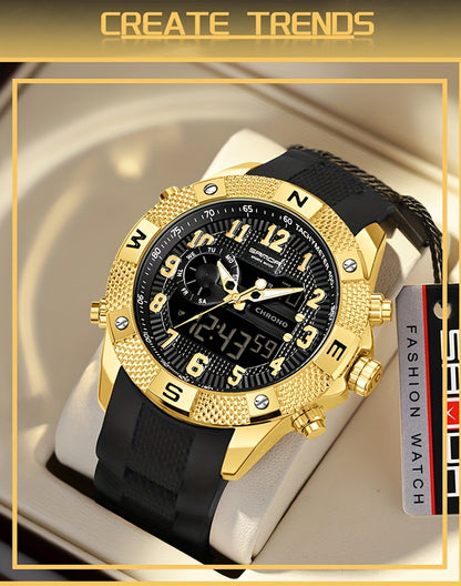 SANDA Men's Sports Watch, Analog Digital LED Electronic Quartz Men's Watch, Waterproof Alarm Stopwatch Countdown Week Multi-function Wristwatch Men's Birthday Holiday Gift 3308