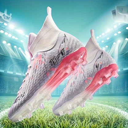 Men's Football Cleats - Lightweight Breathable Training & Match Soccer Shoes with Turf/Ground Studs, Pink/Black/White Color Options, PU Upper & Rubber Sole for All-Season Indoor/ Play, Lace-Up Clekets, Soccer Boots, Soccer Cl
