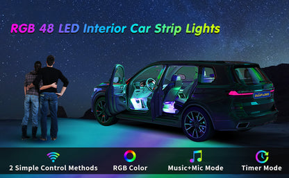 4 LED Smart Car Light Strips, 12V Music Synchronized Color-changing Light Strips, App, 44-key Remote Control, DIY Mode Brightness Adjustment Lights, For Various Car Models