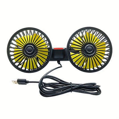 1 Pc Car Fan, Car Small Air Conditioner, Double-headed Rear Fan, Strong Wind, 360 Degrees Rotation, Large Air Volume, Subwoofer Operation, Base Fixed Clip Mounting Method, Suitable For Car Home