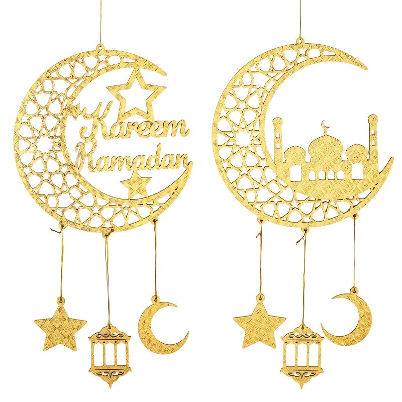 1pc Ramadan Kareem Door Hanger, Wooden Islamic Moon and Stars Wall Decor, Eid Mubarak Hanging Sign, Housewarming Ramadan Party Ornament, No Electricity Required, Muslim Home Decoration