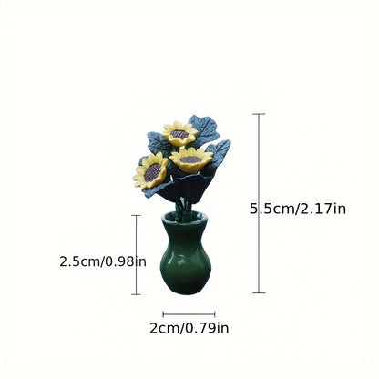 1pc Car Interior Resin Mini Sunflower Vase Car Dashboard Rearview Mirror Car Accessories Ladies Gift