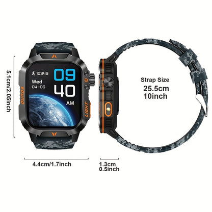 Outdoor smart watch, wireless calling, sports watch, compass, altimeter, barometer, LED flashlight, IP68, pedometer, fitness tracker, multimedia information viewing, weather 100+ sports modes, suitable for Android iPhone, Men